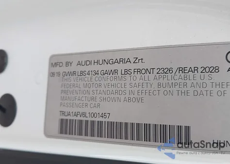 2020 Audi Tts Tfsi Quattro S Tronic z USA, uszkodzony, nr VIN TRUA1AFV6L1001457